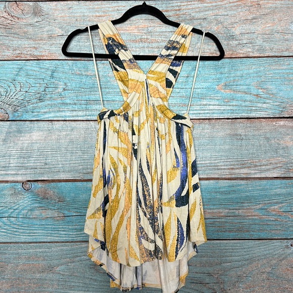 Free People Cross Halter Top Size Small Yellow Blue - Picture 6 of 6